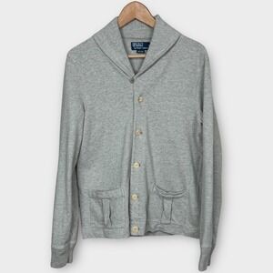 Polo Ralph Lauren Men's M Shawl Collar Chore Cardigan Heather Oatmeal Gray FLAW